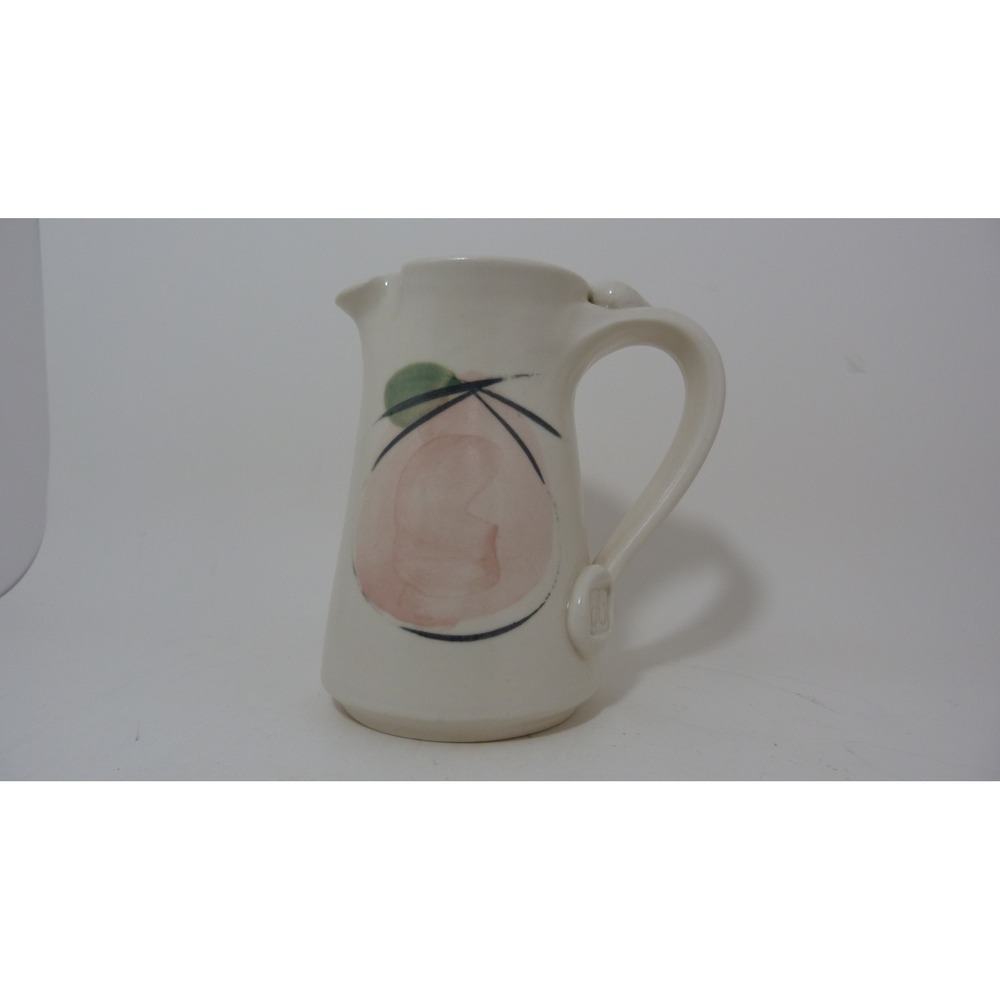 Studio Pottery Hand Painted Peach Ceramic Pitcher Signed JG Monogram Cream